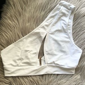 Superdown Cutout One Shoulder White Swim Top